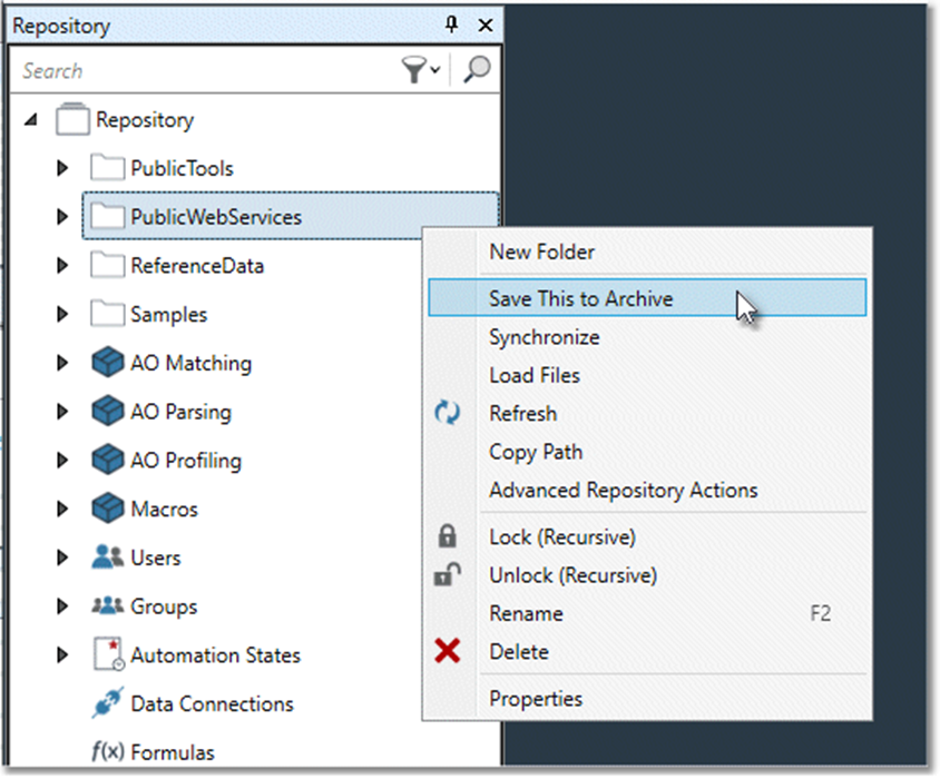 Archive and restore repository objects