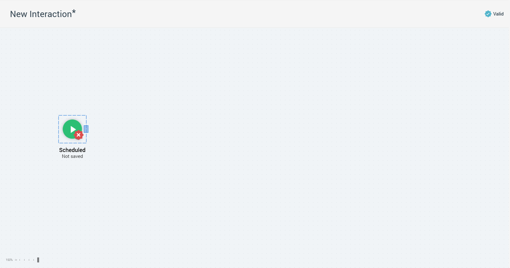 Image shows the workspace of the Interaction Designer. A scheduled trigger has been added to the workspace.