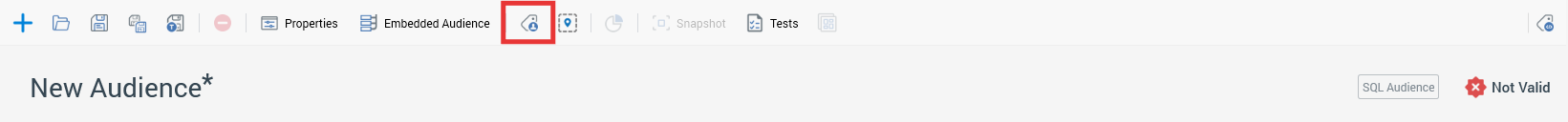 The toolbar of the Audience Designer with the Audience-Level Metadata button called out by a red square around the button.